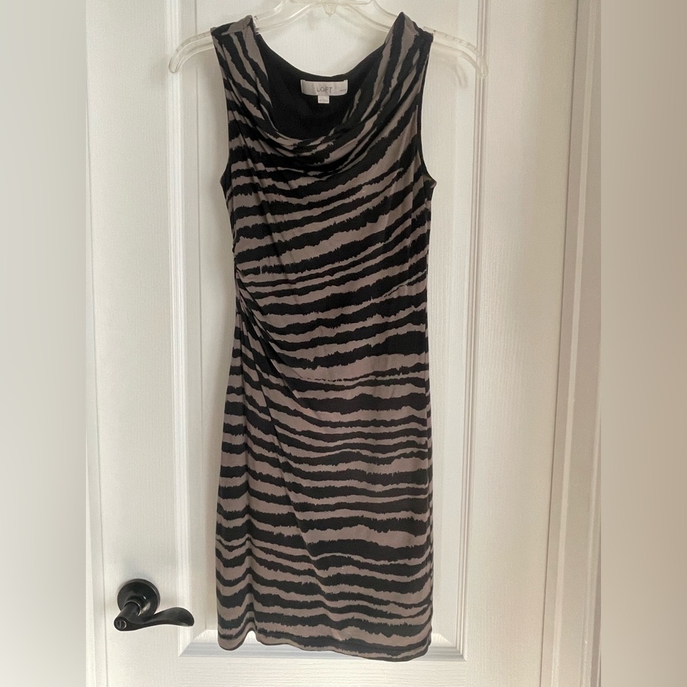 LOFT XSP gray and black animal print dress